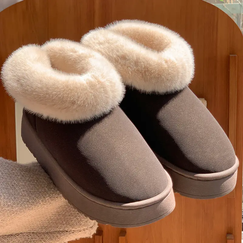 New Thick-Soled Heightening Fur-Knot Bow Cotton Boots for Women in Winter New Velvet Warm Anti-Slip Couple Snow Boots for Men - Image 5