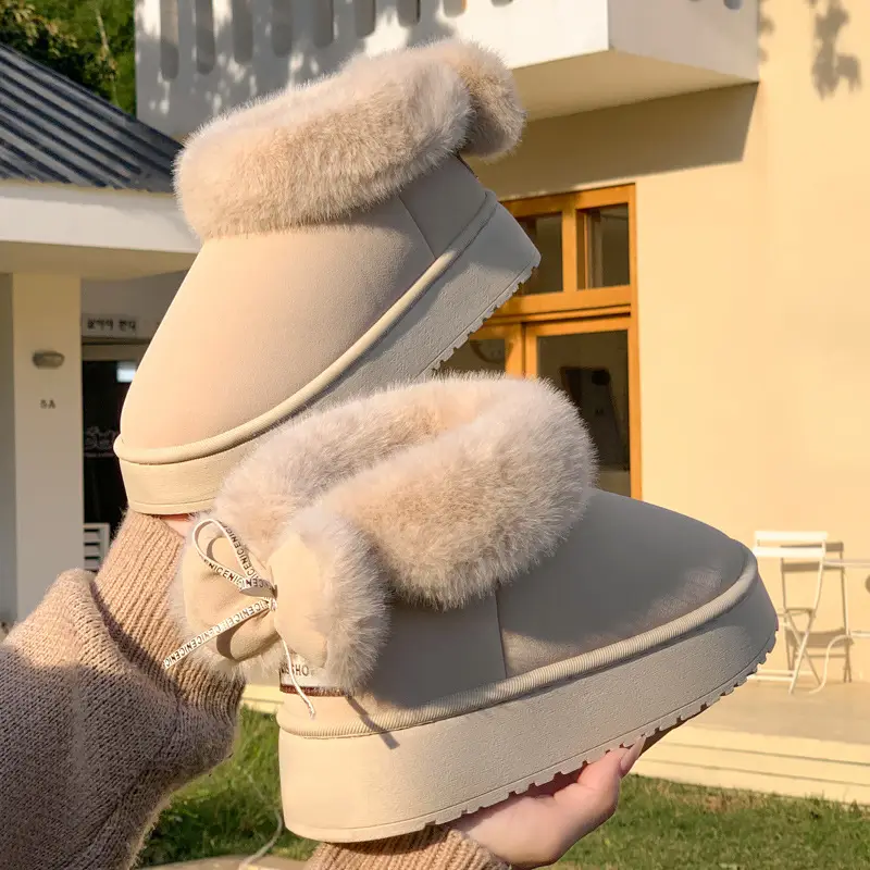 Mingsheng Thick-Soled Cotton Shoes, Winter Home Household Wool Slippers, Autumn and Winter Women's Outer Wear Non-Slip Plush High-Top Snow Boots
