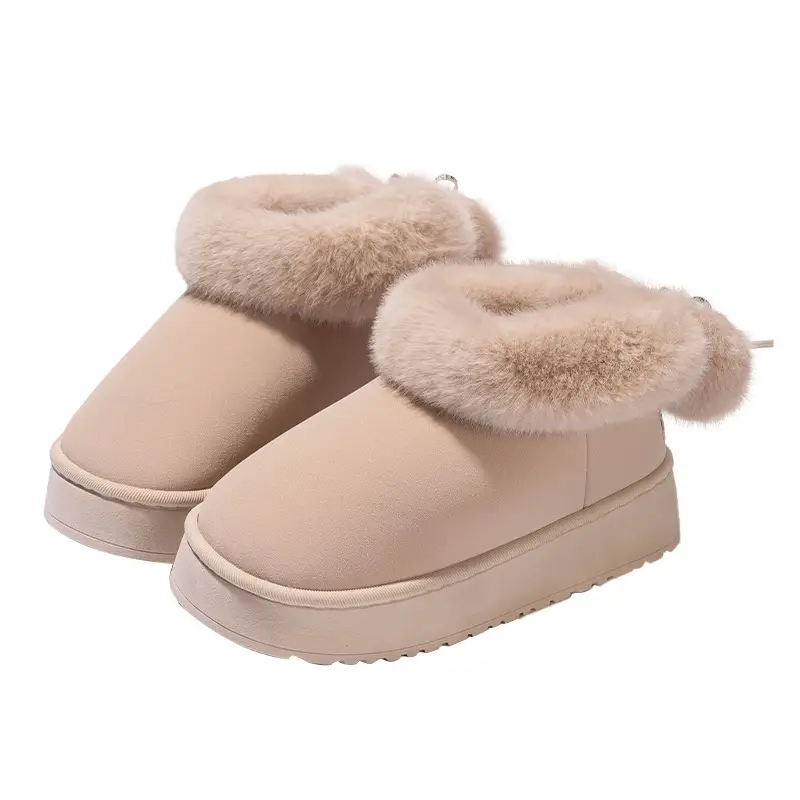 Mingsheng Thick-Soled Cotton Shoes, Winter Home Household Wool Slippers, Autumn and Winter Women's Outer Wear Non-Slip Plush High-Top Snow Boots