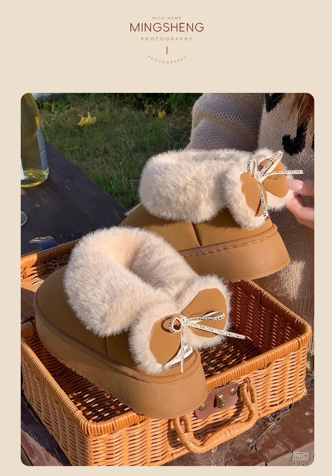 Mingsheng Thick-Soled Cotton Shoes, Winter Home Household Wool Slippers, Autumn and Winter Women's Outer Wear Non-Slip Plush High-Top Snow Boots — feature 6