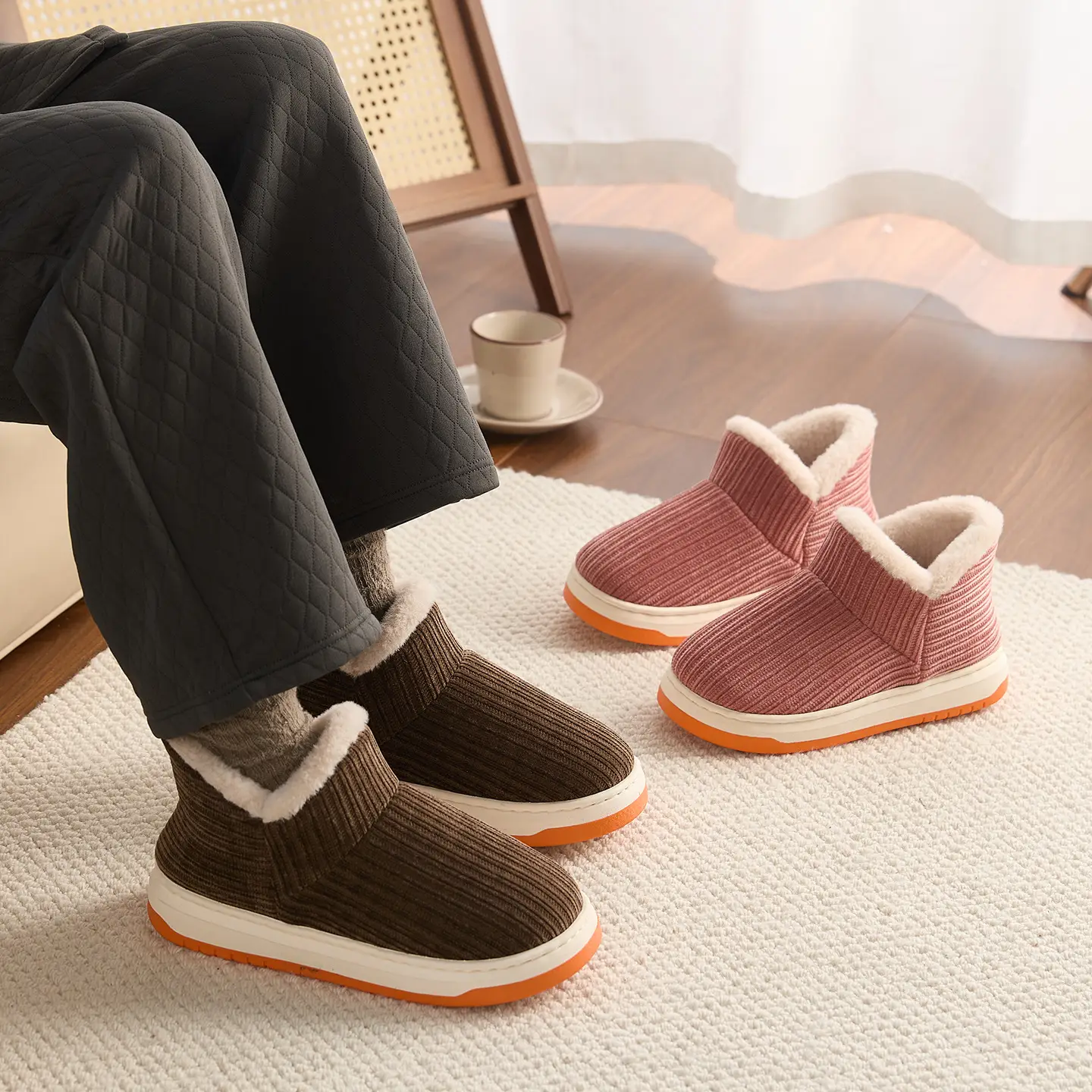 Navy Fleece Lined Winter Slippers for Women