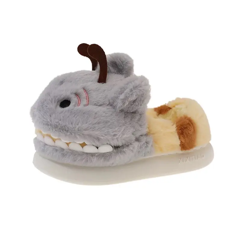 Zoo-Themed Large-Size Cotton Shoes, Shark Hat, Bee Cotton Slippers for Women, Winter Indoor Plush Warm Non-Slip Student Slippers with Heel - Image 7