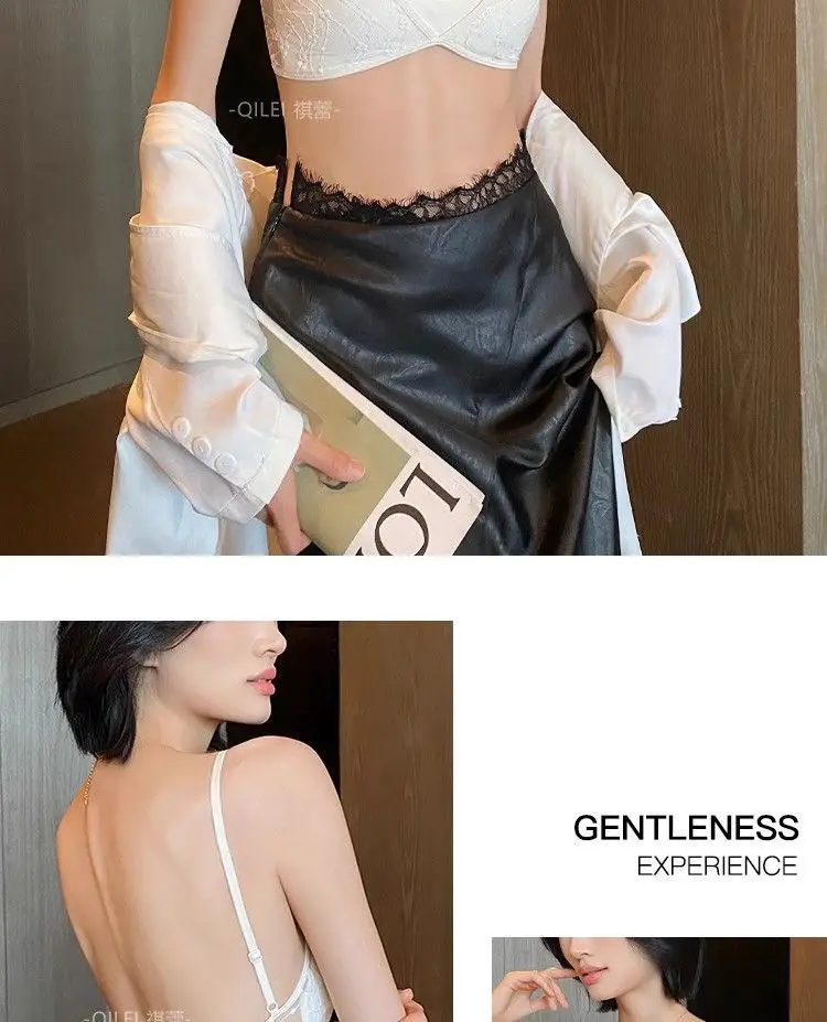 U-Shaped Comfortable Wire-Free Sexy Beautiful Back Intimates for Women Summer Thin Small Breast Backless French Lace Triangle Cup Bra — feature 14