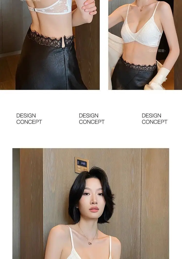 U-Shaped Comfortable Wire-Free Sexy Beautiful Back Intimates for Women Summer Thin Small Breast Backless French Lace Triangle Cup Bra — feature 15