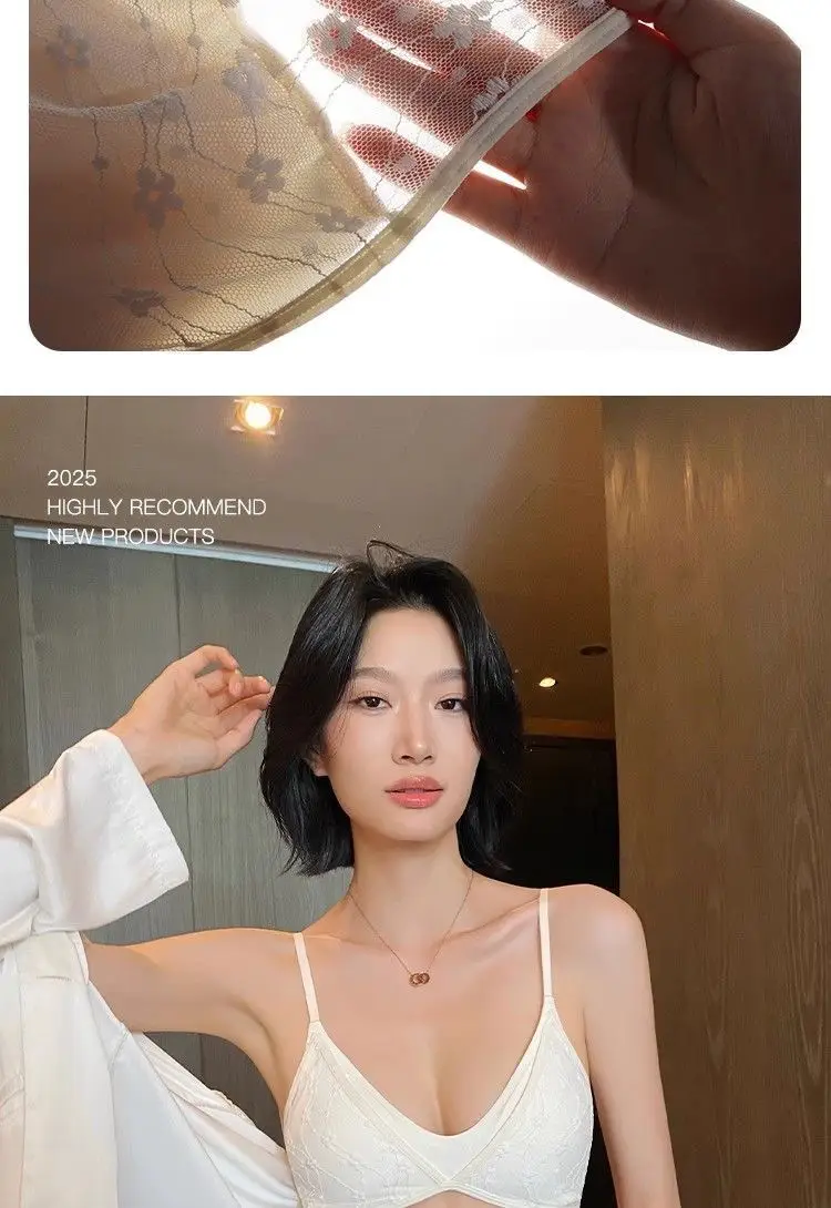 U-Shaped Comfortable Wire-Free Sexy Beautiful Back Intimates for Women Summer Thin Small Breast Backless French Lace Triangle Cup Bra — feature 6
