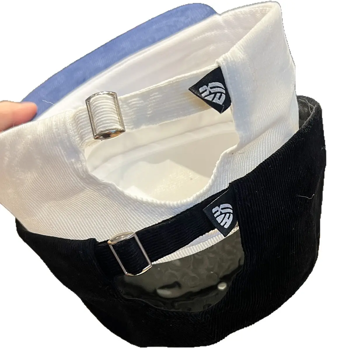 Korean Corduroy Letter Embroidery Cap Black White Blue - Image 7