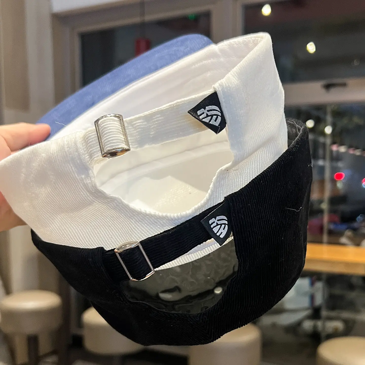Korean Corduroy Letter Embroidery Cap Black White Blue — feature 13