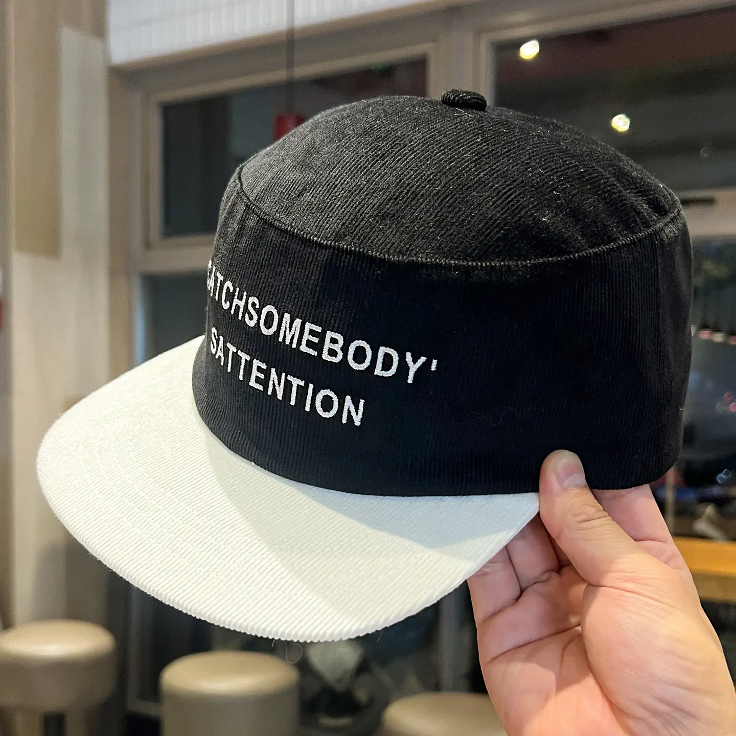 Korean Corduroy Letter Embroidery Cap Black White Blue — feature 15