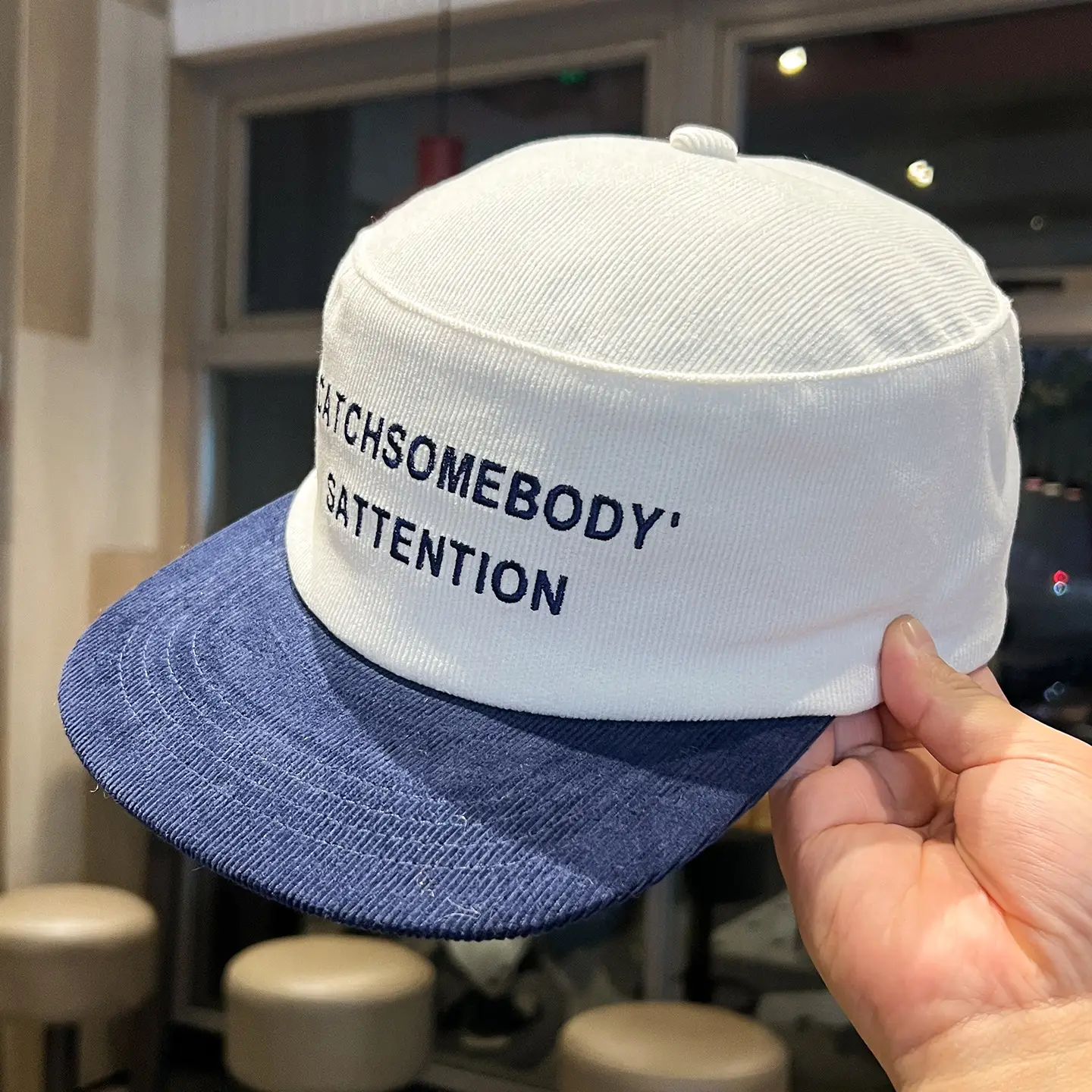 Korean Corduroy Letter Embroidery Cap Black White Blue — feature 17