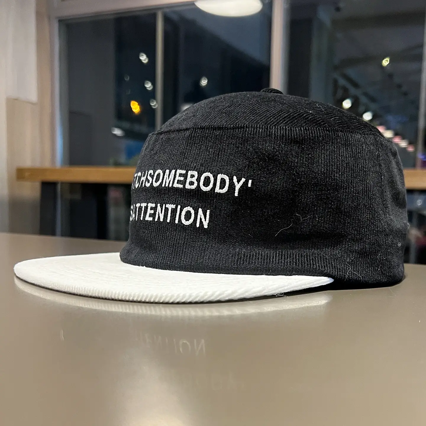 Korean Corduroy Letter Embroidery Cap Black White Blue — feature 19
