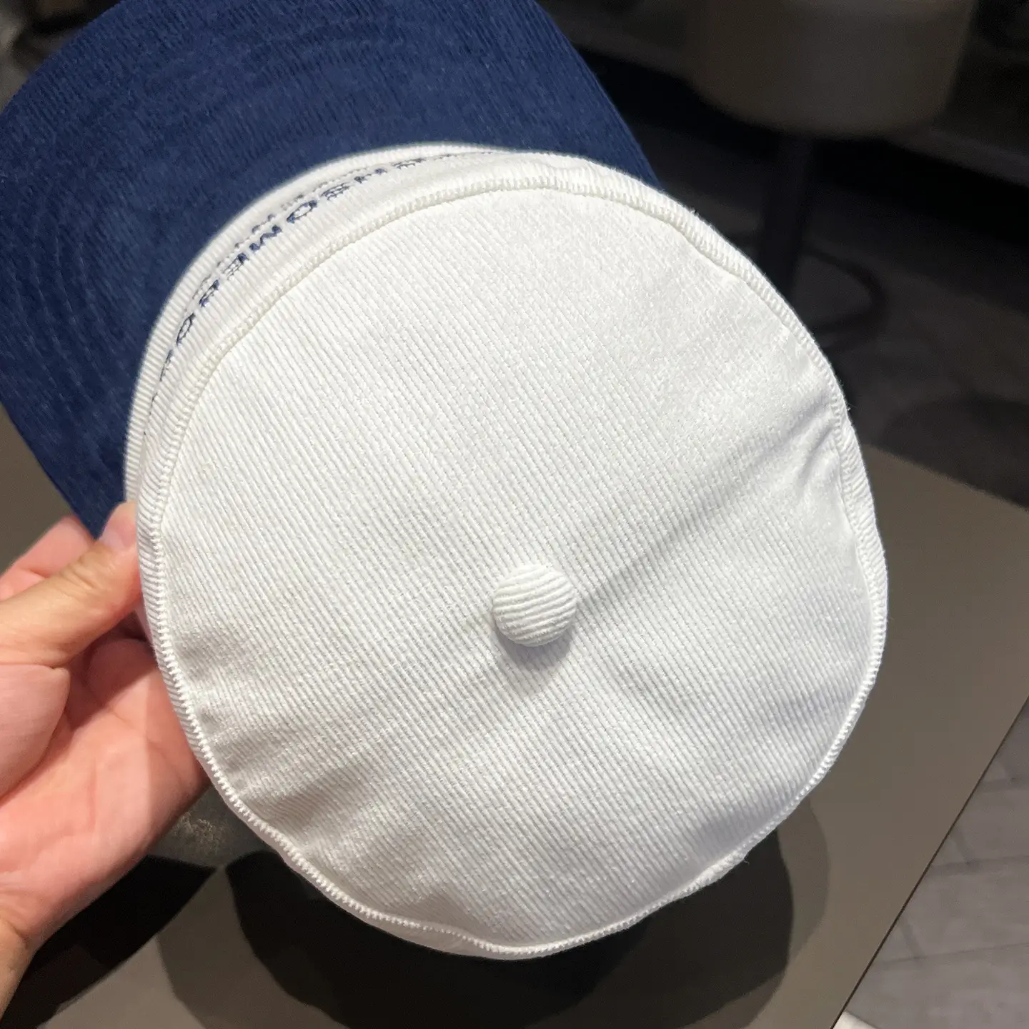 Korean Corduroy Letter Embroidery Cap Black White Blue — feature 9