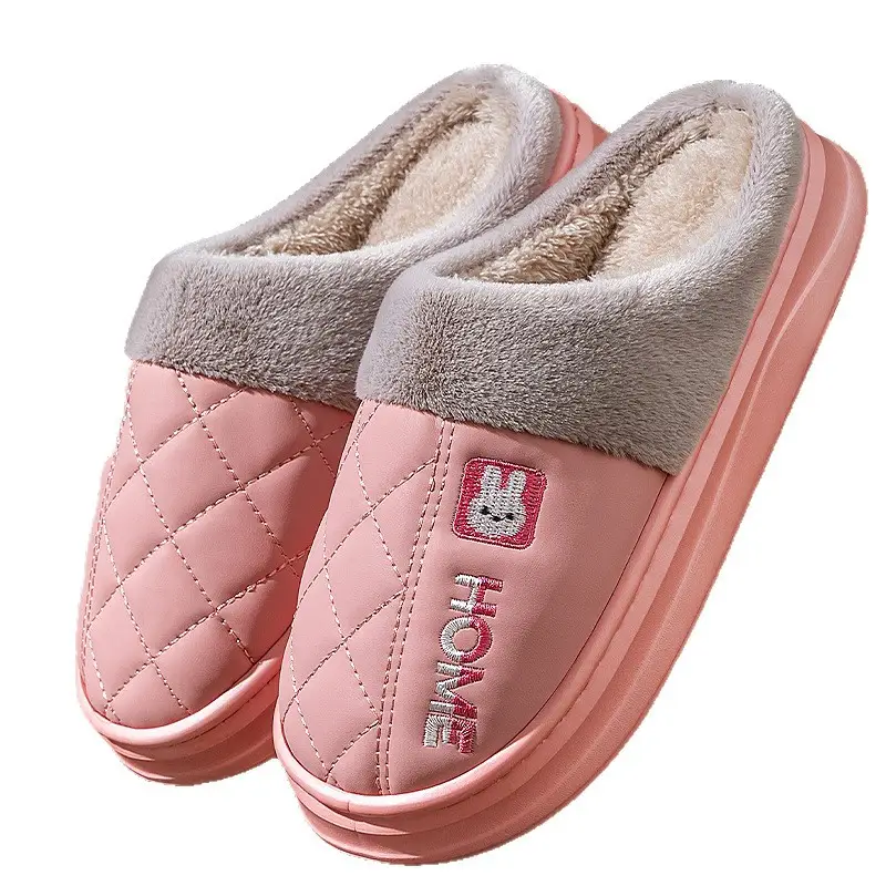 Women Pink Quilted Cotton Slippers Warm Winter Indoor
