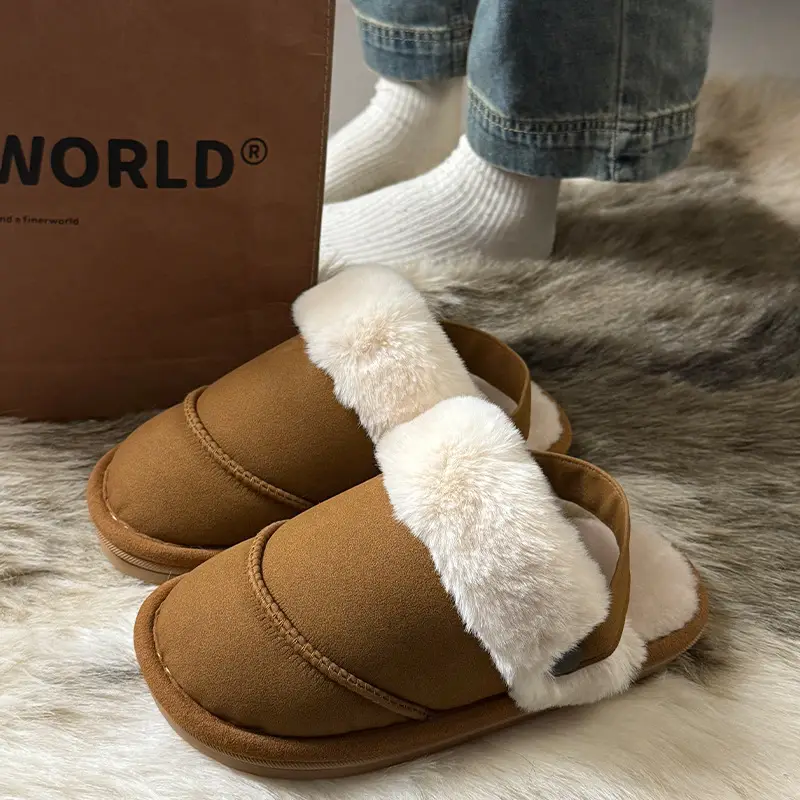 New Cotton Slippers for Women, Fashionable and Warm Daily Toe-Toe Furry Shoes That Can Be Worn Outside, Versatile Thick-Soled Non-Slip Fleece-Lined Cotton Shoes - Image 5