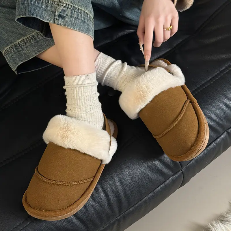 New Cotton Slippers for Women, Fashionable and Warm Daily Toe-Toe Furry Shoes That Can Be Worn Outside, Versatile Thick-Soled Non-Slip Fleece-Lined Cotton Shoes - Image 7