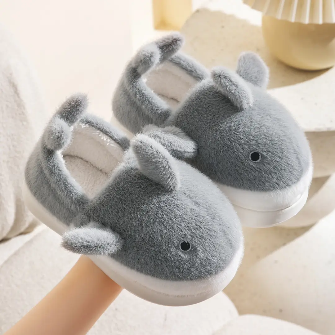 In Stock Whale Cotton Shoes for Kidsren and Girls Autumn and Winter 2024 New Indoor Home Warm Cartoon Furry Slippers for Men - Image 2