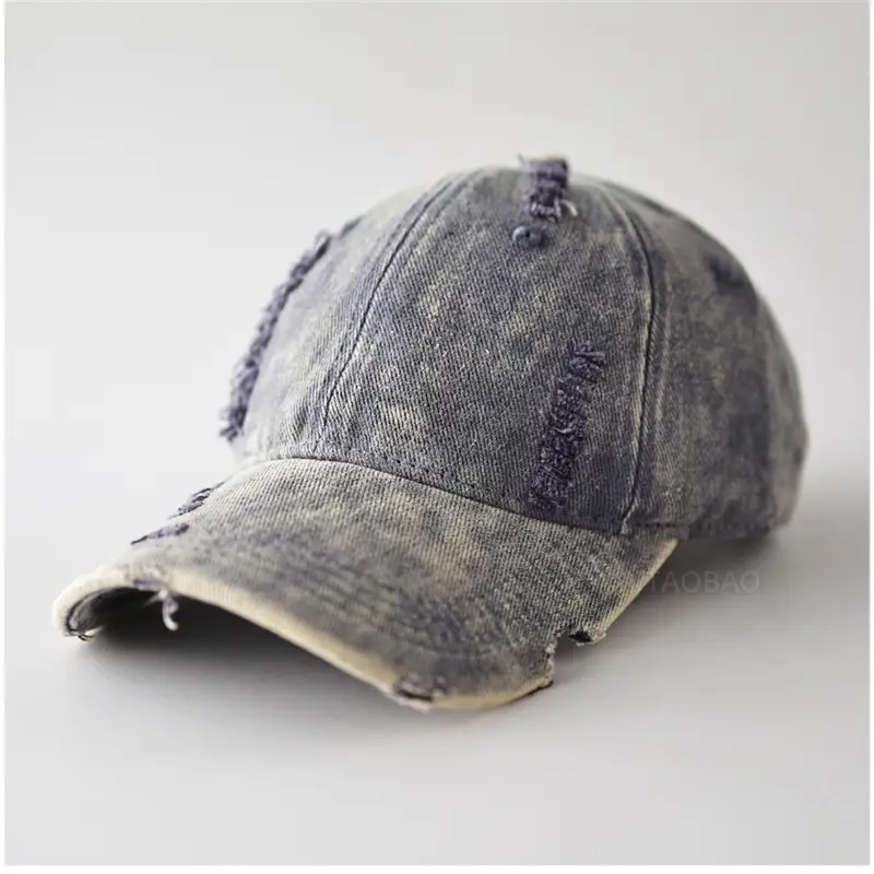 Men Distressed Plain Baseball Cap with Distressed Brim - Image 8