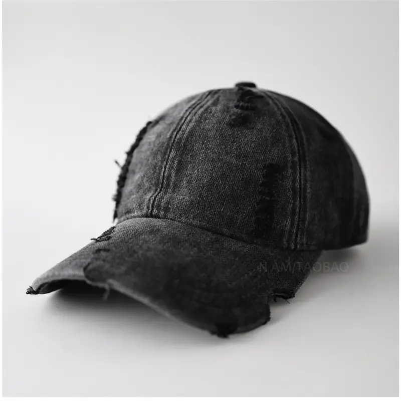 Men Distressed Plain Baseball Cap with Distressed Brim - Image 9