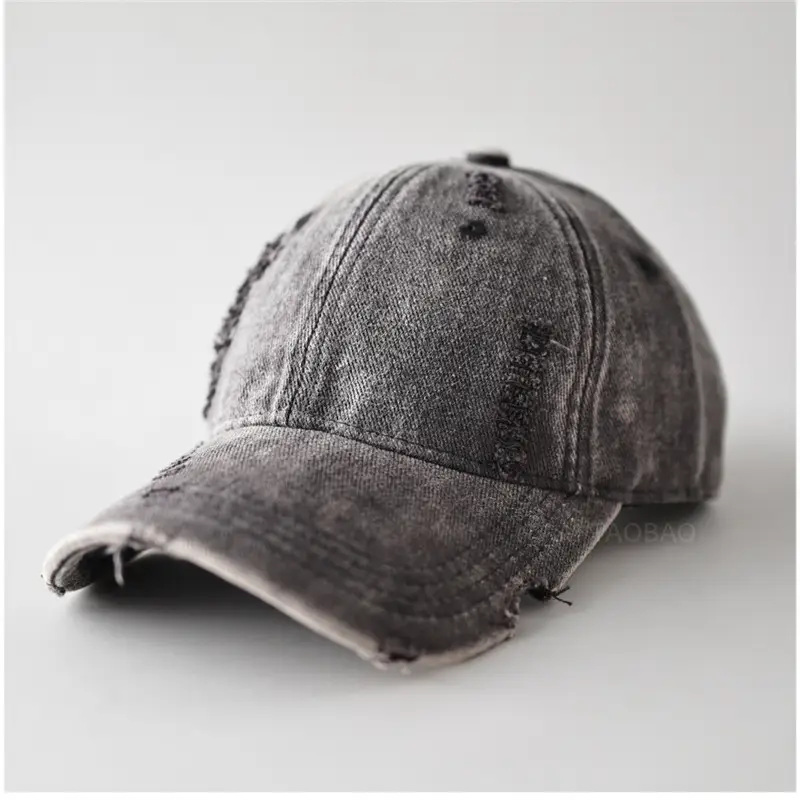 Men Distressed Plain Baseball Cap with Distressed Brim - Image 10