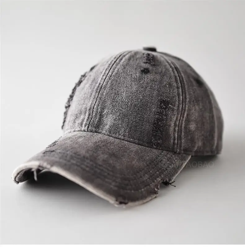 Men Distressed Plain Baseball Cap with Distressed Brim — feature 3