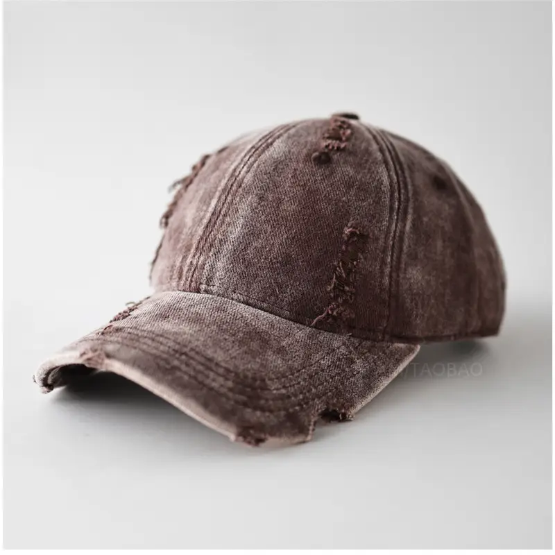 Men Distressed Plain Baseball Cap with Distressed Brim - Image 4