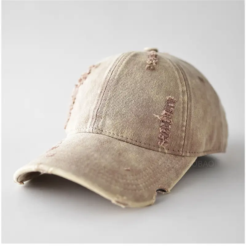 Men Distressed Plain Baseball Cap with Distressed Brim - Image 5
