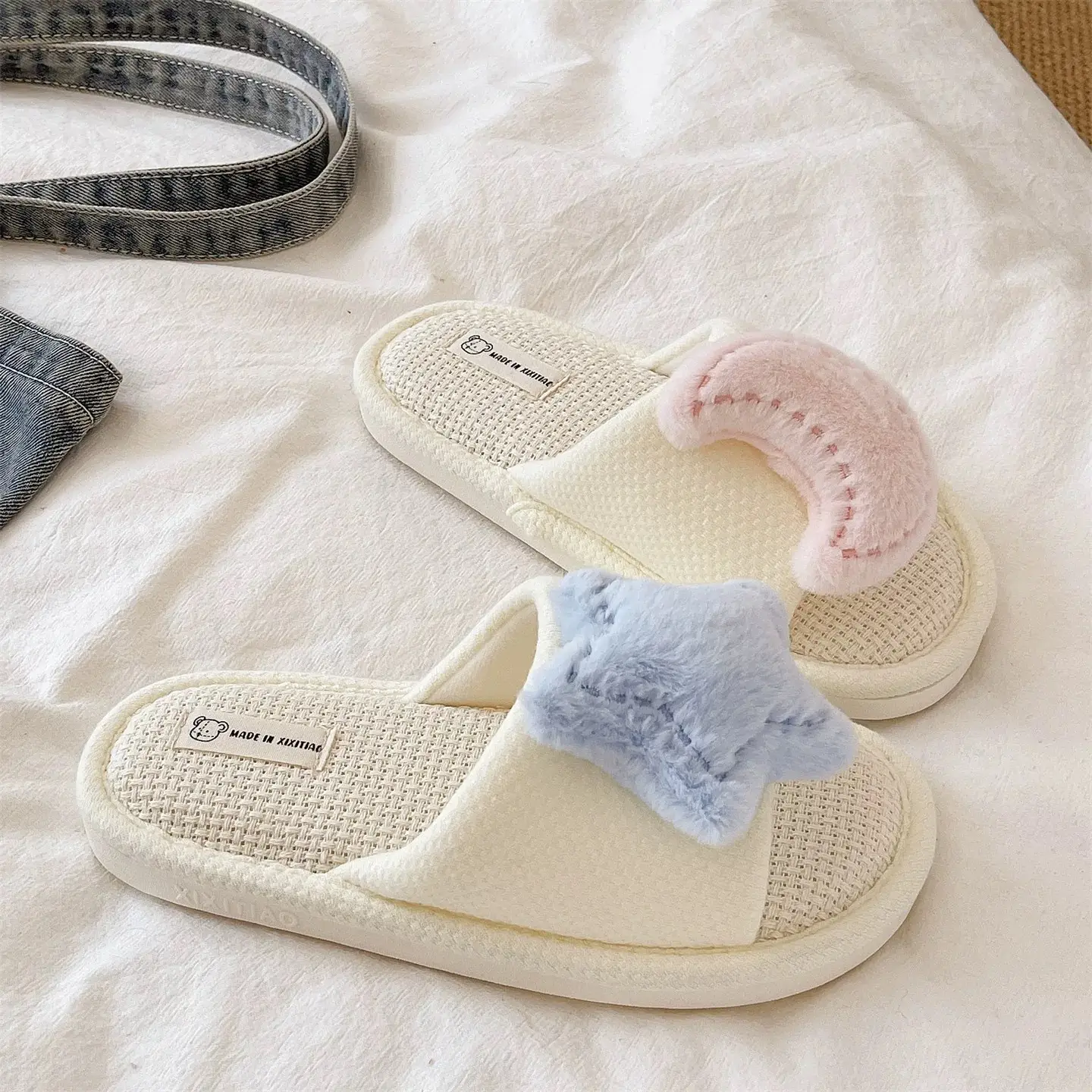 Cute Star Moon Linen Slippers for Women - Image 3
