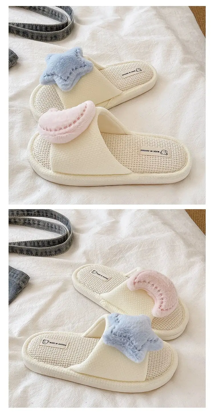 Cute Star Moon Linen Slippers for Women — feature 4
