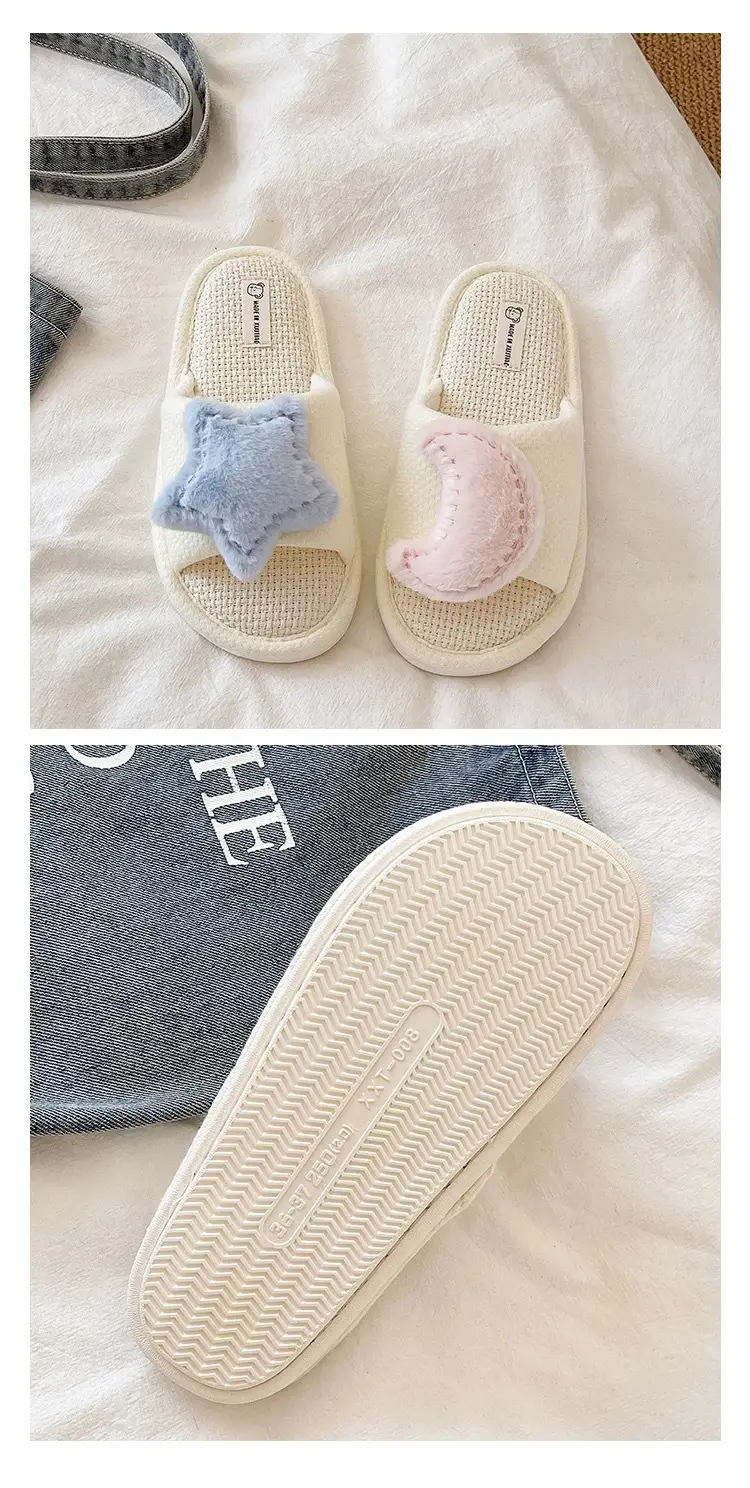 Cute Star Moon Linen Slippers for Women — feature 5