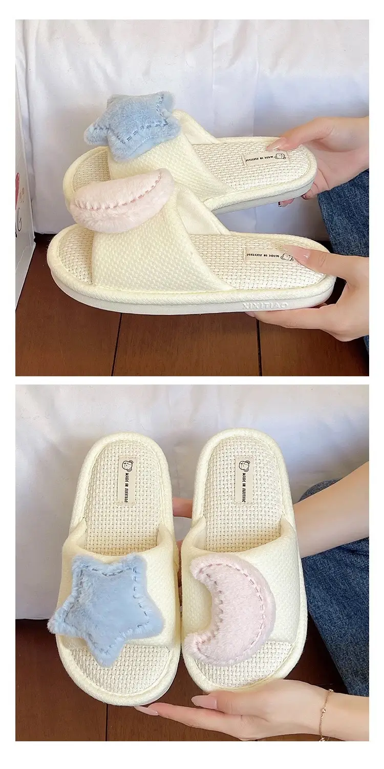 Cute Star Moon Linen Slippers for Women — feature 6