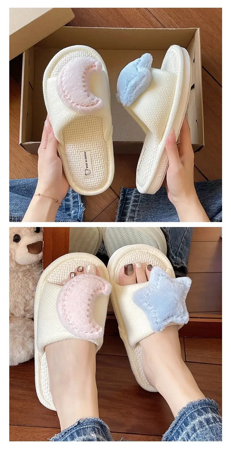 Cute Star Moon Linen Slippers for Women — feature 7