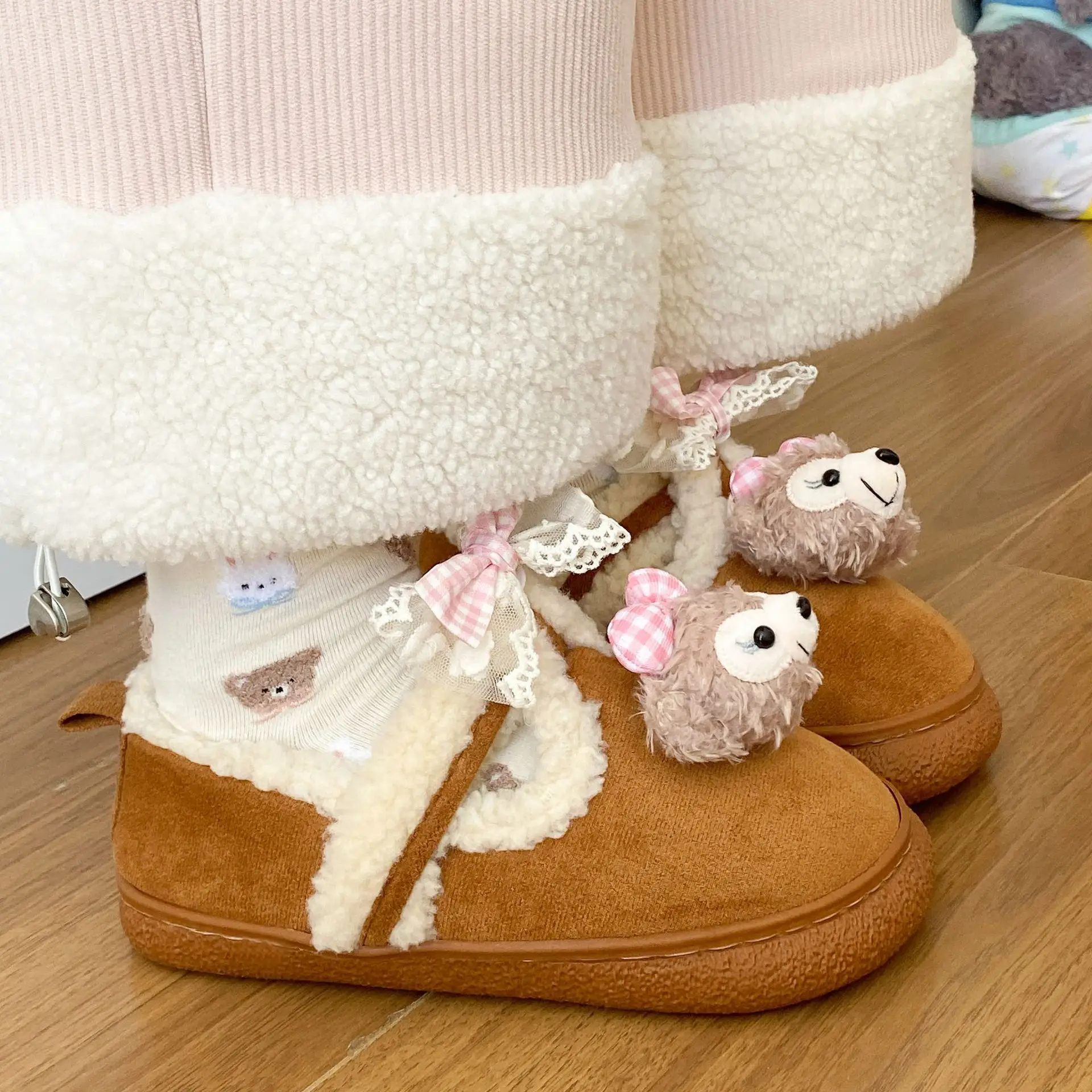 Cute Bear Lined Boots for Girls Winter Warm - Image 3