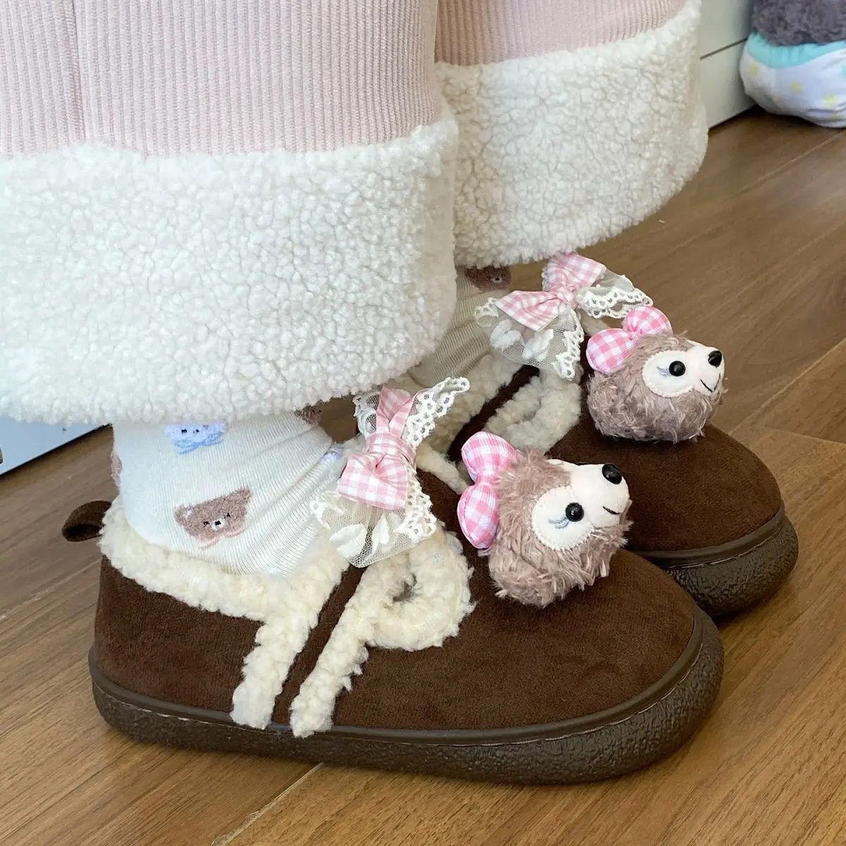 Cute Bear Lined Boots for Girls Winter Warm — feature 28