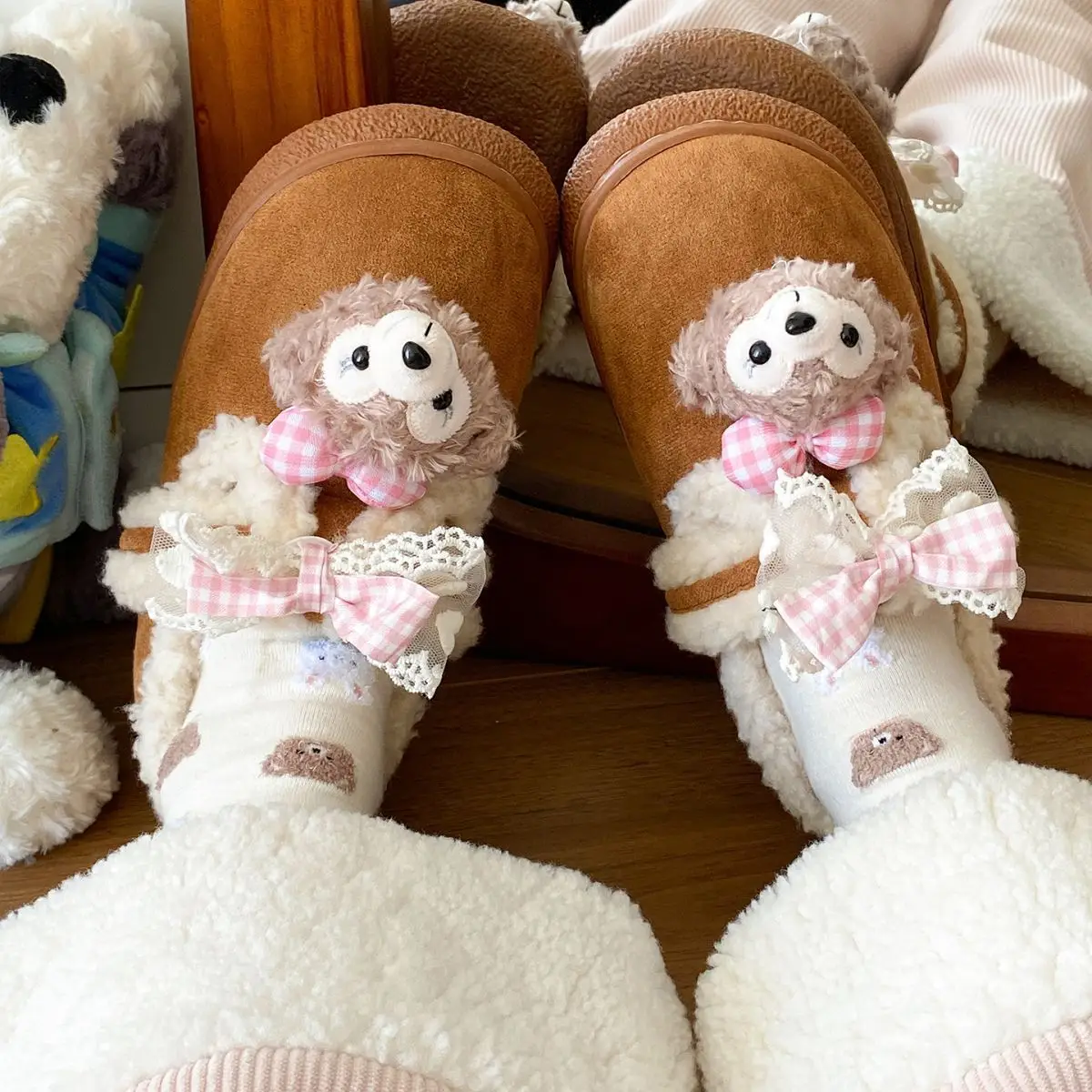 Cute Bear Lined Boots for Girls Winter Warm — feature 32