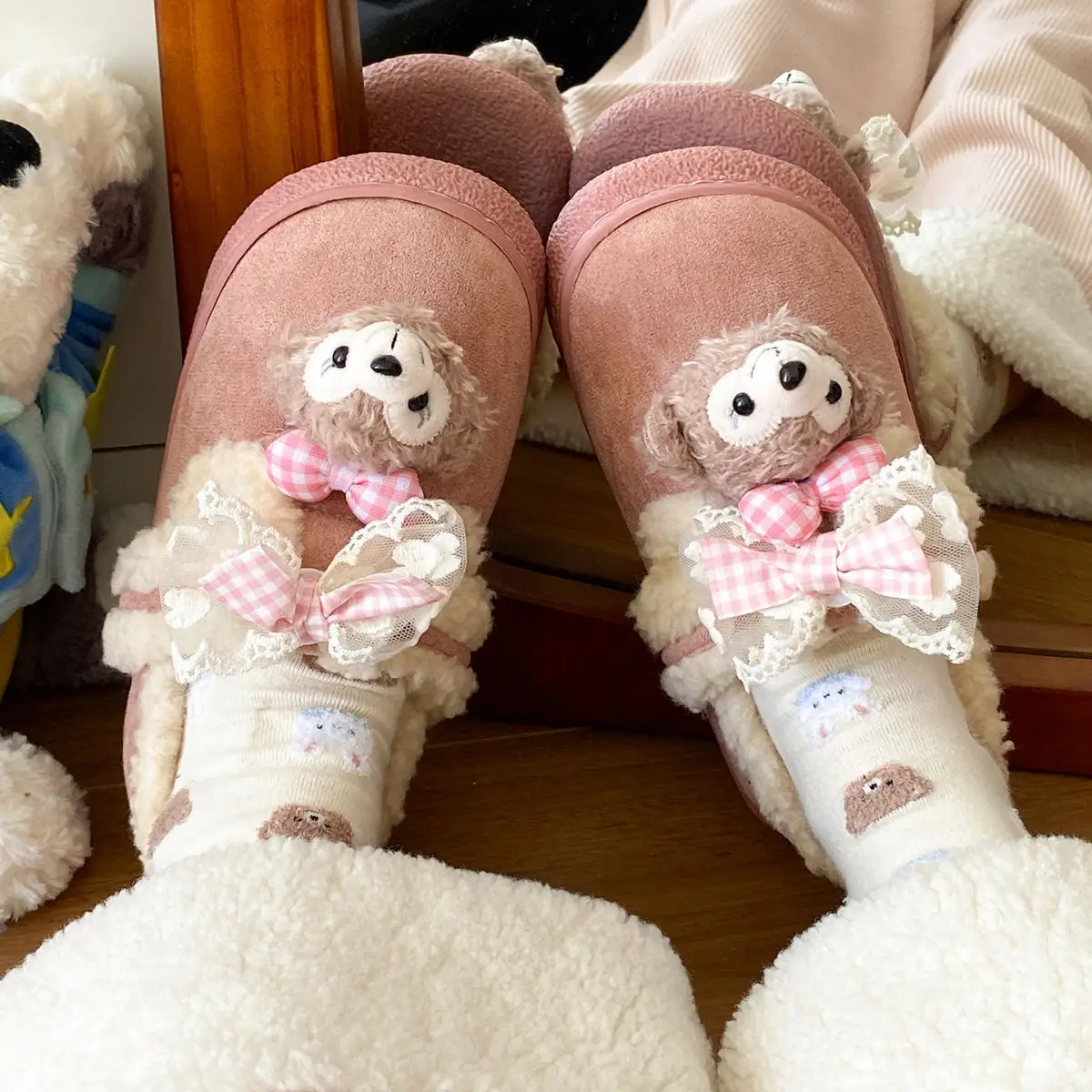 Cute Bear Lined Boots for Girls Winter Warm — feature 33