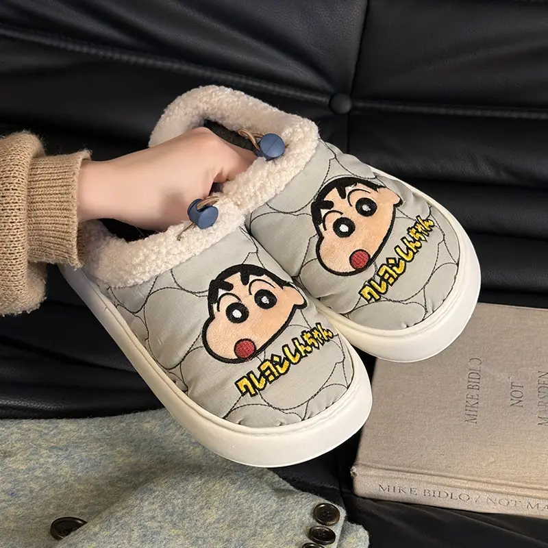 Couple Home Indoor Non-Slip Warm Bag and Outer Wear Plush Shoes Cute Crayon Shin-Chan Winter Cotton Slippers for Men and Women - Image 6