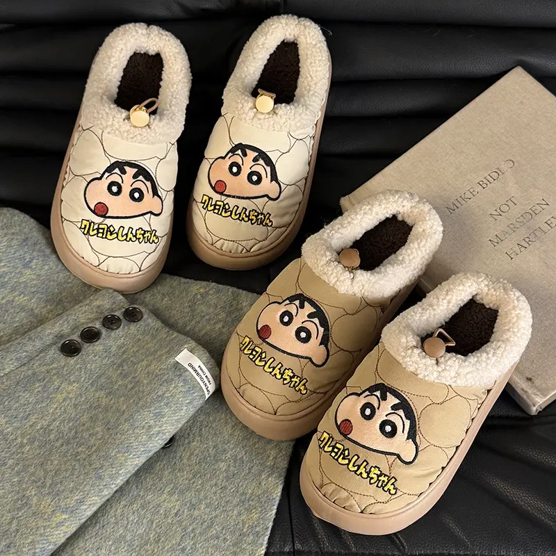 Couple Home Indoor Non-Slip Warm Bag and Outer Wear Plush Shoes Cute Crayon Shin-Chan Winter Cotton Slippers for Men and Women - Image 8