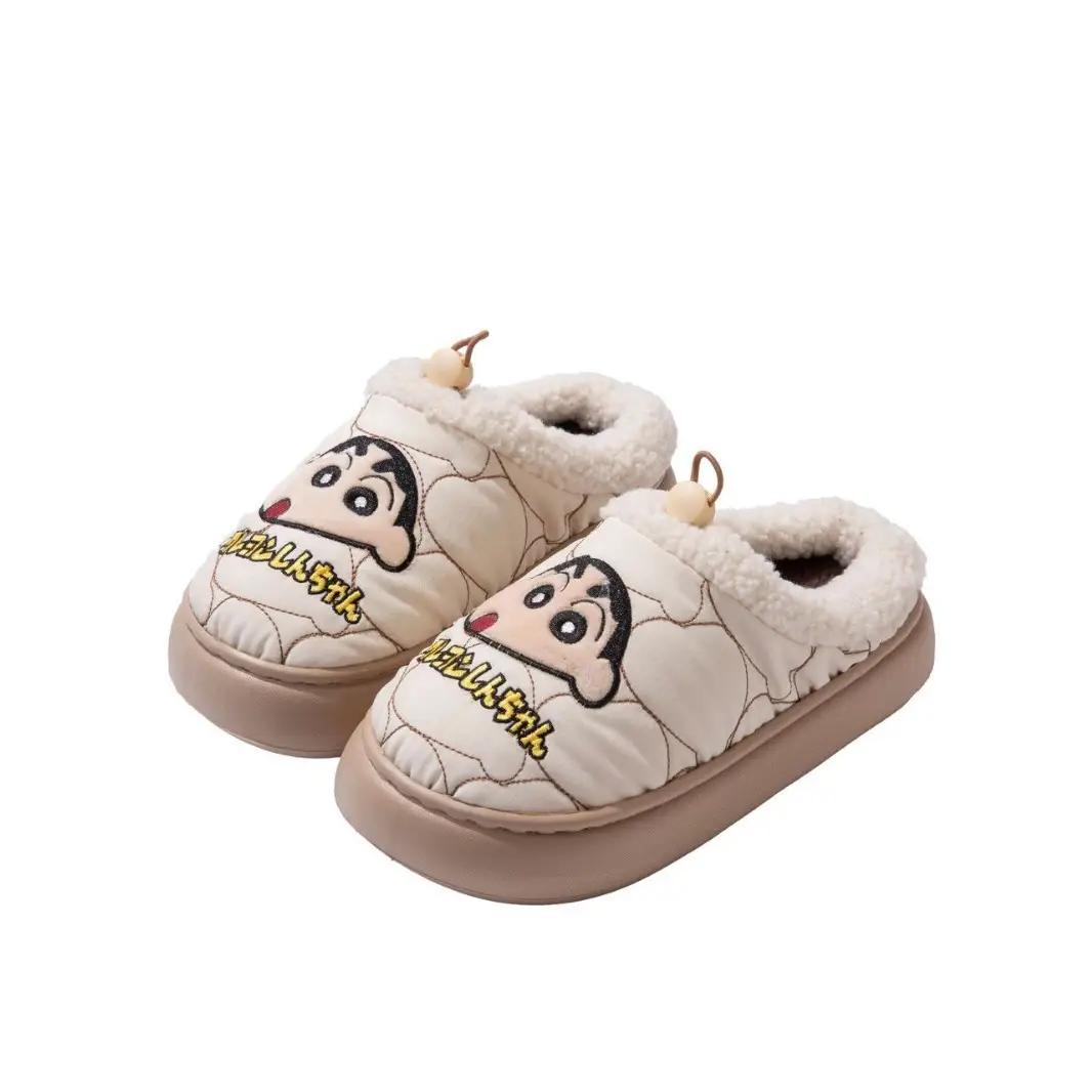 Couple Home Indoor Non-Slip Warm Bag and Outer Wear Plush Shoes Cute Crayon Shin-Chan Winter Cotton Slippers for Men and Women - Image 9
