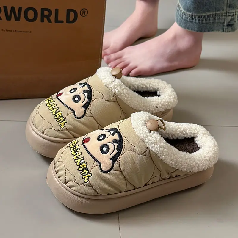Couple Home Indoor Non-Slip Warm Bag and Outer Wear Plush Shoes Cute Crayon Shin-Chan Winter Cotton Slippers for Men and Women - Image 3