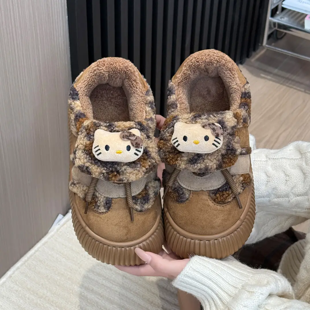 Nanbowan Cute Cartoon Cat Cotton Slippers for Women to Wear Outside in Winter Warm Fleece-Lined Anti-Slip Bag Heel Cotton Slippers - Image 4