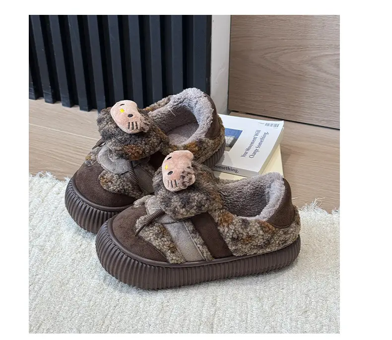 Nanbowan Cute Cartoon Cat Cotton Slippers for Women to Wear Outside in Winter Warm Fleece-Lined Anti-Slip Bag Heel Cotton Slippers — feature 6
