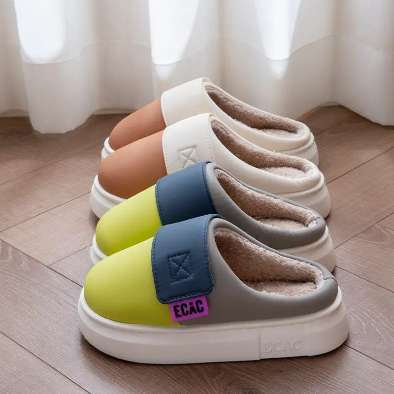 Cotton Slippers for Women Eva Waterproof Velcro Outer Wear Cotton Shoes Non-Slip Indoor and Outdoor Warm Thick-Soled Couple Slippers for Men Winter