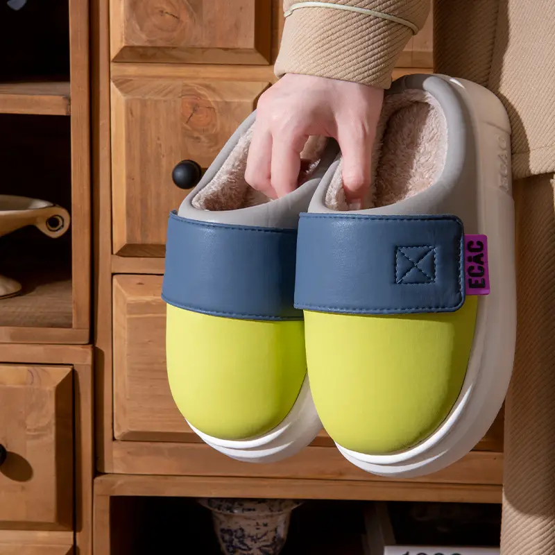Cotton Slippers for Women Eva Waterproof Velcro Outer Wear Cotton Shoes Non-Slip Indoor and Outdoor Warm Thick-Soled Couple Slippers for Men Winter