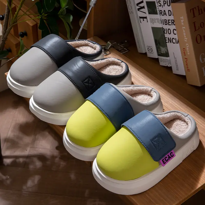 Cotton Slippers for Women Eva Waterproof Velcro Outer Wear Cotton Shoes Non-Slip Indoor and Outdoor Warm Thick-Soled Couple Slippers for Men Winter