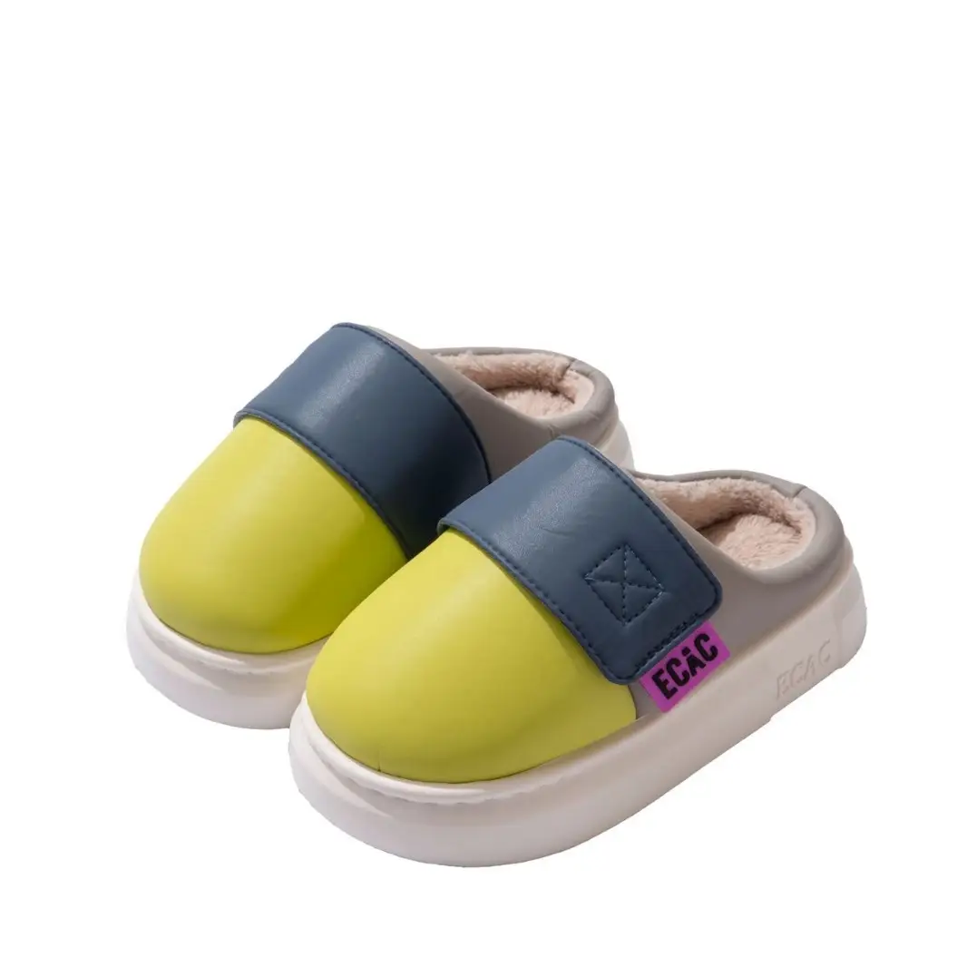 Cotton Slippers for Women Eva Waterproof Velcro Outer Wear Cotton Shoes Non-Slip Indoor and Outdoor Warm Thick-Soled Couple Slippers for Men Winter