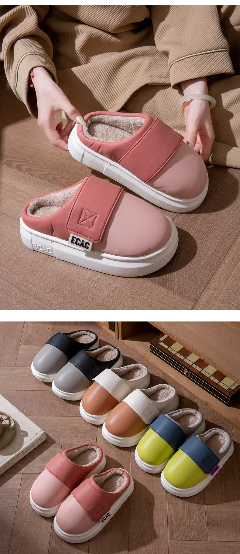 Cotton Slippers for Women Eva Waterproof Velcro Outer Wear Cotton Shoes Non-Slip Indoor and Outdoor Warm Thick-Soled Couple Slippers for Men Winter — feature 10