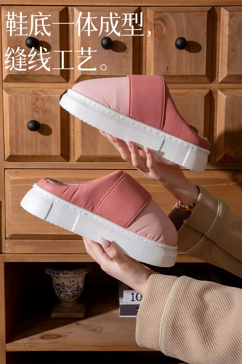 Cotton Slippers for Women Eva Waterproof Velcro Outer Wear Cotton Shoes Non-Slip Indoor and Outdoor Warm Thick-Soled Couple Slippers for Men Winter — feature 5