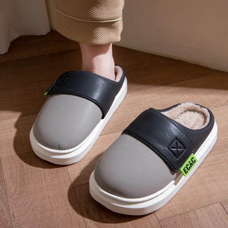 Cotton Slippers for Women Eva Waterproof Velcro Outer Wear Cotton Shoes Non-Slip Indoor and Outdoor Warm Thick-Soled Couple Slippers for Men Winter