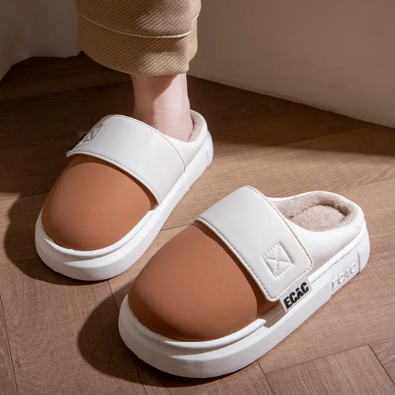 Cotton Slippers for Women Eva Waterproof Velcro Outer Wear Cotton Shoes Non-Slip Indoor and Outdoor Warm Thick-Soled Couple Slippers for Men Winter