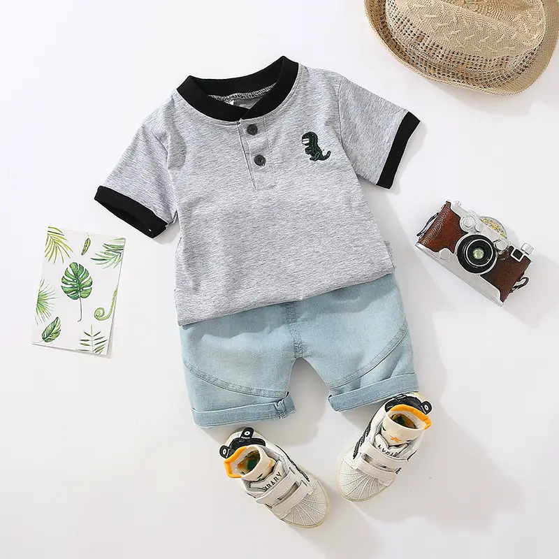 Kids Korean Style Short Sleeve Polo Shirt & Shorts Set
