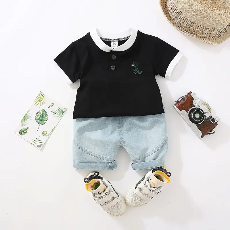 Kids Korean Style Short Sleeve Polo Shirt & Shorts Set